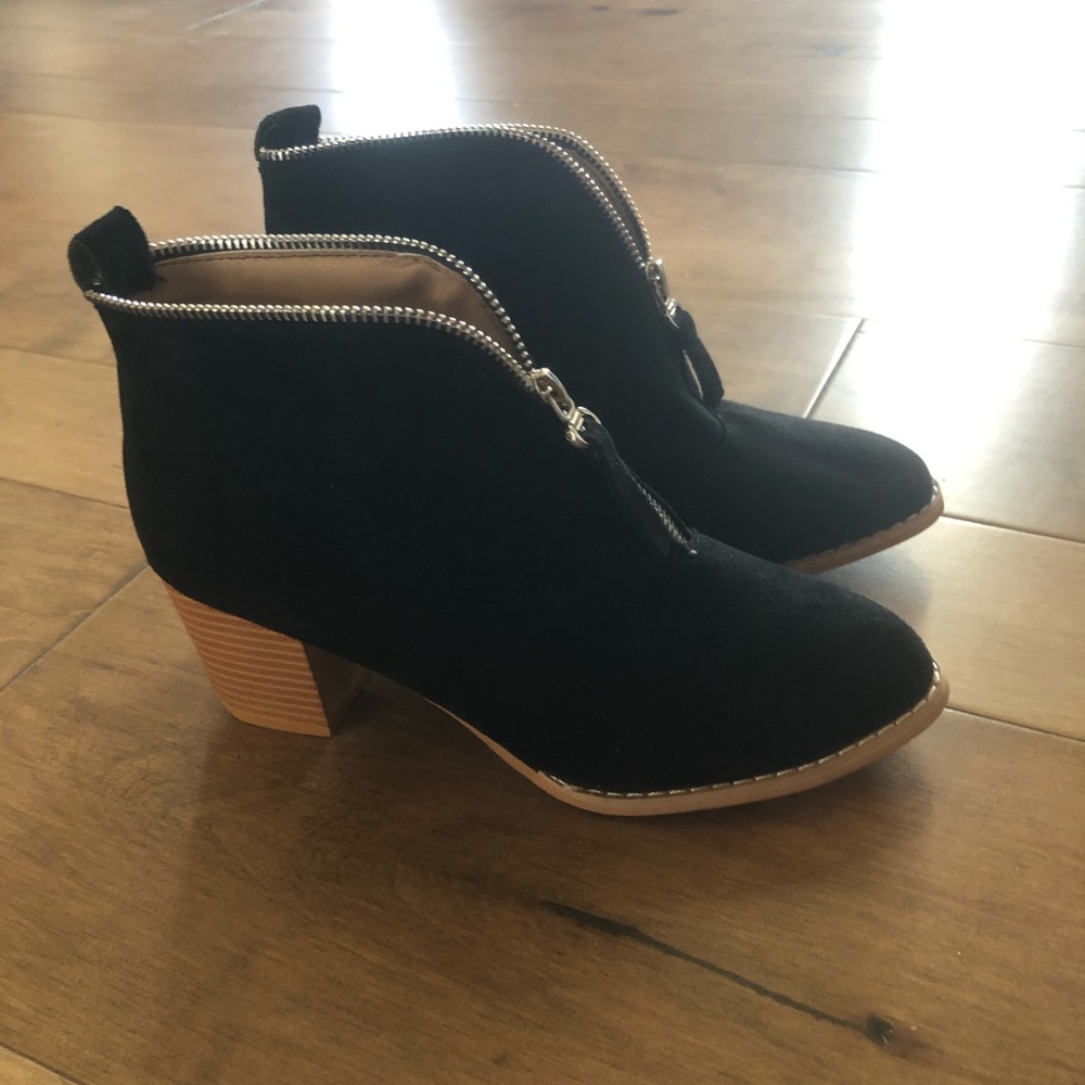Never worn. Black suede booties. Size 38/size 8.